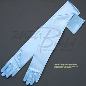 23.5″ Long Shiny Stretch Satin Dress Gloves Opera Length 16BL-Light Blue